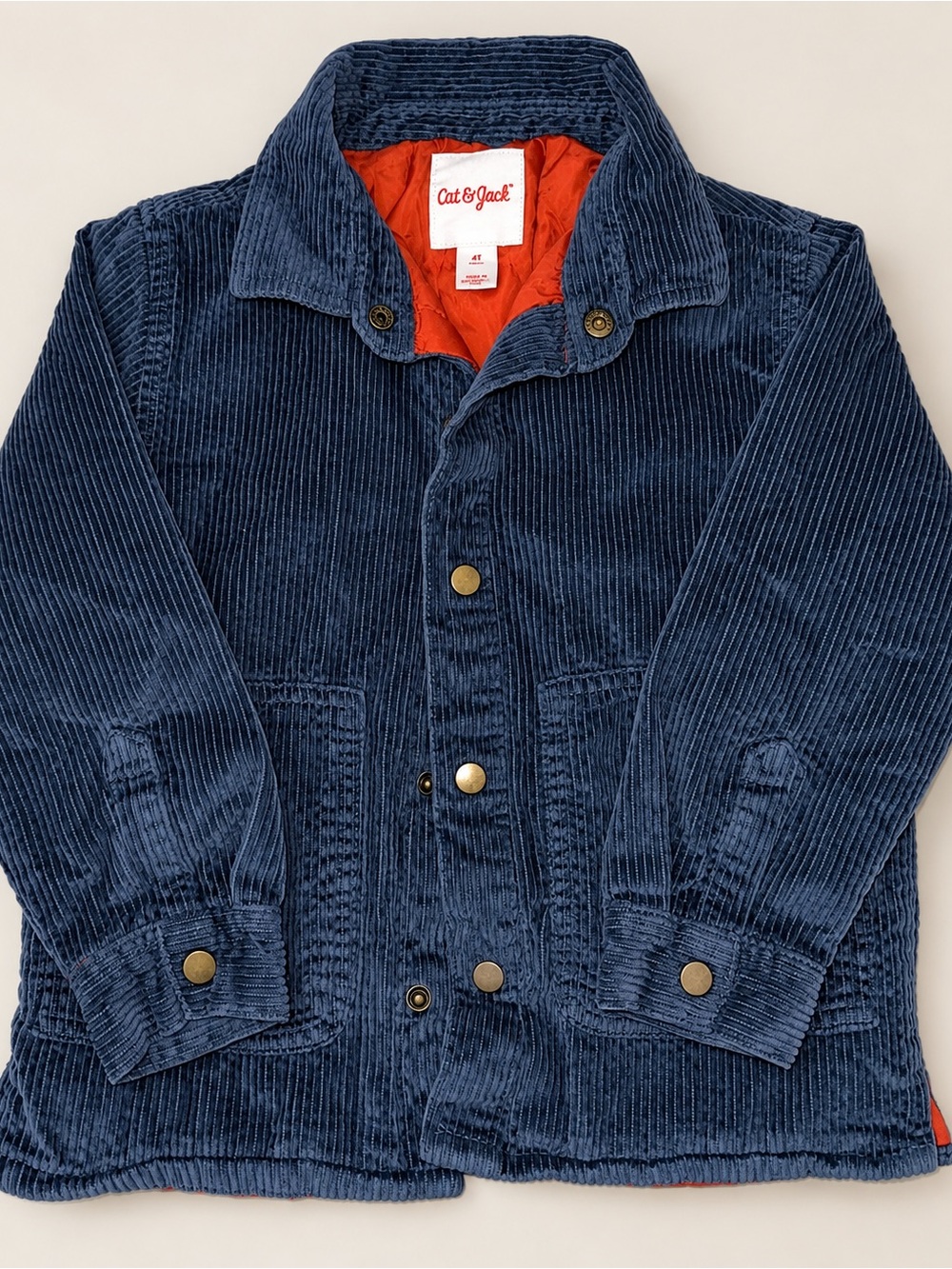 Cat & Jack 4T Navy Blue Corduroy Jacket Orange Lined Snap Front